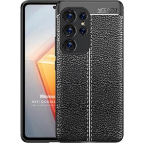 Microsonic Samsung Galaxy S23 Ultra Deri Dokulu Silikon Siyah Kılıf