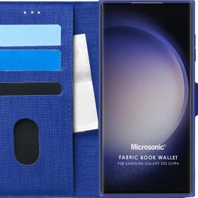 Microsonic Samsung Galaxy S23 Ultra Fabric Book Wallet Lacivert Cep Telefonu Kılıfı