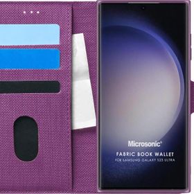 Microsonic Samsung Galaxy S23 Ultra Fabric Book Wallet Mor Cep Telefonu Kılıfı
