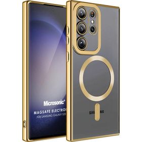 Microsonic Samsung Galaxy S23 Ultra MagSafe Luxury Electroplate Gold Cep Telefonu Kılıfı