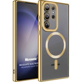 Microsonic Samsung Galaxy S23 Ultra MagSafe Luxury Electroplate Gold Cep Telefonu Kılıfı