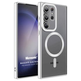 Microsonic Samsung Galaxy S23 Ultra MagSafe Luxury Electroplate Gümüş Cep Telefonu Kılıfı