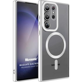 Microsonic Samsung Galaxy S23 Ultra MagSafe Luxury Electroplate Gümüş Cep Telefonu Kılıfı