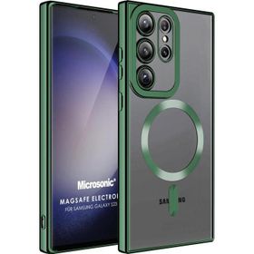 Microsonic Samsung Galaxy S23 Ultra MagSafe Luxury Electroplate Koyu Yeşil Cep Telefonu Kılıfı
