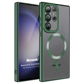 Microsonic Samsung Galaxy S23 Ultra MagSafe Luxury Electroplate Koyu Yeşil Cep Telefonu Kılıfı