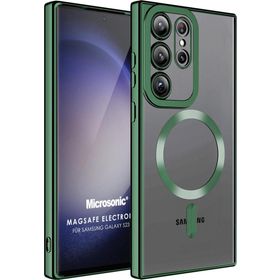 Microsonic Samsung Galaxy S23 Ultra MagSafe Luxury Electroplate Koyu Yeşil Cep Telefonu Kılıfı
