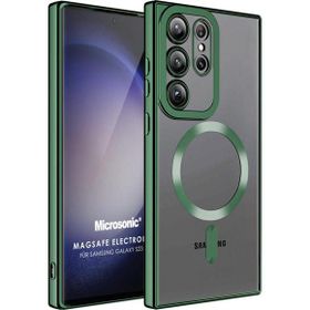 Microsonic Samsung Galaxy S23 Ultra MagSafe Luxury Electroplate Koyu Yeşil Cep Telefonu Kılıfı
