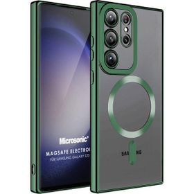 Microsonic Samsung Galaxy S23 Ultra MagSafe Luxury Electroplate Koyu Yeşil Cep Telefonu Kılıfı
