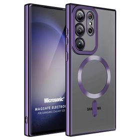 Microsonic Samsung Galaxy S23 Ultra MagSafe Luxury Electroplate Mor Cep Telefonu Kılıfı