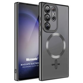 Microsonic Samsung Galaxy S23 Ultra MagSafe Luxury Electroplate Siyah Cep Telefonu Kılıfı
