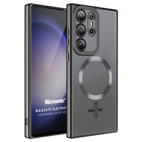 Microsonic Samsung Galaxy S23 Ultra MagSafe Luxury Electroplate Siyah Cep Telefonu Kılıfı