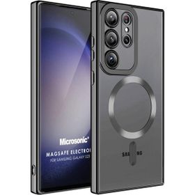 Microsonic Samsung Galaxy S23 Ultra MagSafe Luxury Electroplate Siyah Cep Telefonu Kılıfı