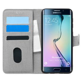 Microsonic Samsung Galaxy S6 Edge Fabric Book Wallet Gri Cep Telefonu Kılıfı