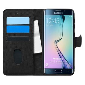 Microsonic Samsung Galaxy S6 Edge Fabric Book Wallet Siyah Cep Telefonu Kılıfı