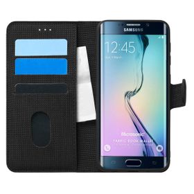 Microsonic Samsung Galaxy S6 Edge Fabric Book Wallet Siyah Cep Telefonu Kılıfı