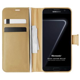 Microsonic Samsung Galaxy S7 Edge Delux Leather Wallet Gold Kılıf