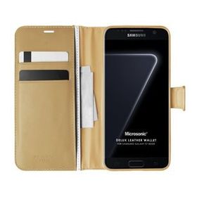 Microsonic Samsung Galaxy S7 Edge Delux Leather Wallet Gold Kılıf