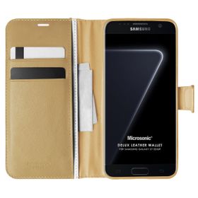 Microsonic Samsung Galaxy S7 Edge Delux Leather Wallet Gold Kılıf