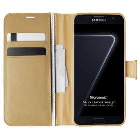 Microsonic Samsung Galaxy S7 Edge Delux Leather Wallet Gold Kılıf