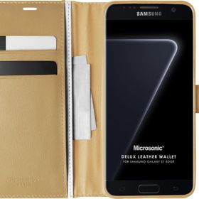 Microsonic Samsung Galaxy S7 Edge Delux Leather Wallet Gold Kılıf