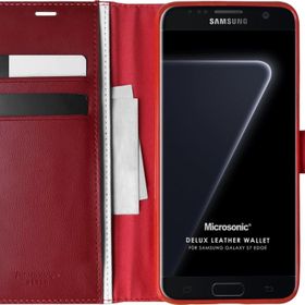 Microsonic Samsung Galaxy S7 Edge Delux Leather Wallet Kırmızı Cep Telefonu Kılıfı