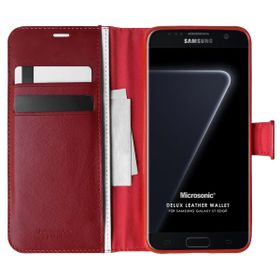 Microsonic Samsung Galaxy S7 Edge Delux Leather Wallet Kırmızı Cep Telefonu Kılıfı