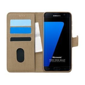 Microsonic Samsung Galaxy S7 Edge Fabric Book Wallet Gold Cep Telefonu Kılıfı