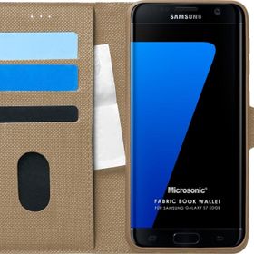 Microsonic Samsung Galaxy S7 Edge Fabric Book Wallet Gold Cep Telefonu Kılıfı