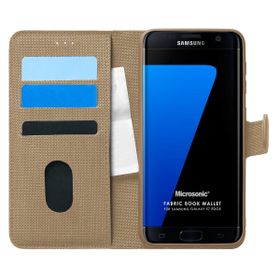 Microsonic Samsung Galaxy S7 Edge Fabric Book Wallet Gold Cep Telefonu Kılıfı