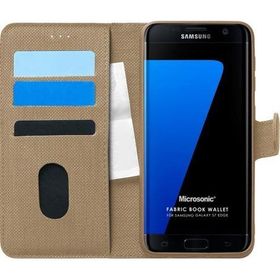 Microsonic Samsung Galaxy S7 Edge Fabric Book Wallet Gold Cep Telefonu Kılıfı
