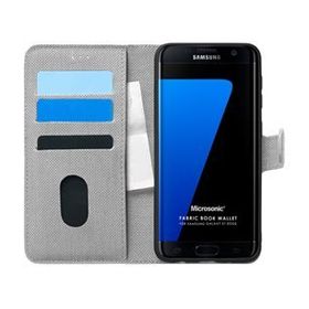 Microsonic Samsung Galaxy S7 Edge Fabric Book Wallet Gri Cep Telefonu Kılıfı