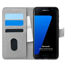 Microsonic Samsung Galaxy S7 Edge Fabric Book Wallet Gri Cep Telefonu Kılıfı