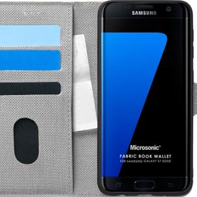 Microsonic Samsung Galaxy S7 Edge Fabric Book Wallet Gri Cep Telefonu Kılıfı