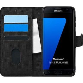 Microsonic Samsung Galaxy S7 Edge Fabric Book Wallet Siyah Cep Telefonu Kılıfı