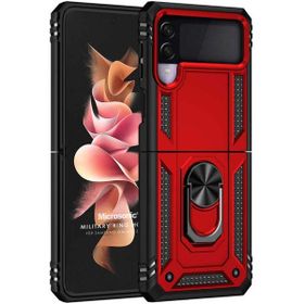 Microsonic Samsung Galaxy Z Flip 3 Military Ring Holder Kırmızı Cep Telefonu Kılıfı