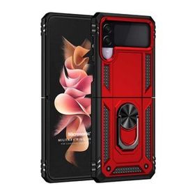 Microsonic Samsung Galaxy Z Flip 3 Military Ring Holder Kırmızı Cep Telefonu Kılıfı