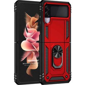Microsonic Samsung Galaxy Z Flip 3 Military Ring Holder Kırmızı Cep Telefonu Kılıfı