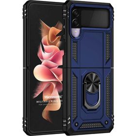 Microsonic Samsung Galaxy Z Flip 3 Military Ring Holder Lacivert Cep Telefonu Kılıfı