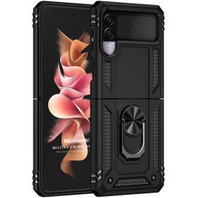 Microsonic Samsung Galaxy Z Flip 3 Military Ring Holder Siyah Cep Telefonu Kılıfı