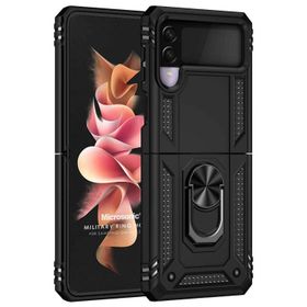 Microsonic Samsung Galaxy Z Flip 3 Military Ring Holder Siyah Cep Telefonu Kılıfı
