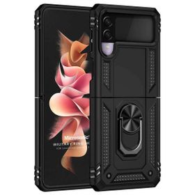 Microsonic Samsung Galaxy Z Flip 3 Military Ring Holder Siyah Cep Telefonu Kılıfı
