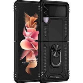 Microsonic Samsung Galaxy Z Flip 3 Military Ring Holder Siyah Cep Telefonu Kılıfı