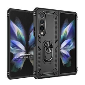 Microsonic Samsung Galaxy Z Fold 4 Military Ring Holder Siyah Cep Telefonu Kılıfı