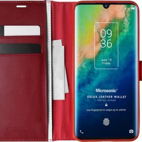 Microsonic TCL 10 Plus Delux Leather Wallet Kırmızı Cep Telefonu Kılıfı