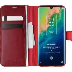Microsonic TCL 10 Plus Delux Leather Wallet Kırmızı Cep Telefonu Kılıfı