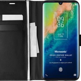 Microsonic TCL 10 Plus Delux Leather Wallet Siyah Cep Telefonu Kılıfı