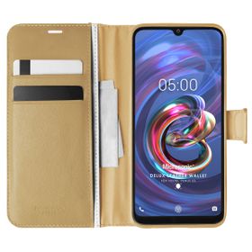 Microsonic Vestel Venüs E5 Delux Leather Wallet Gold Cep Telefonu Kılıfı
