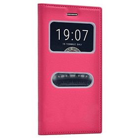 Microsonic Vestel Venüs V3 5010 Gizli Mıknatıslı Dual View Delux Pembe Kılıf