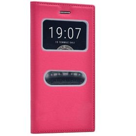 Microsonic Vestel Venüs V3 5010 Gizli Mıknatıslı Dual View Delux Pembe Kılıf