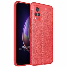 Microsonic Vivo V21 Deri Dokulu Silikon Kırmızı Cep Telefonu Kılıfı